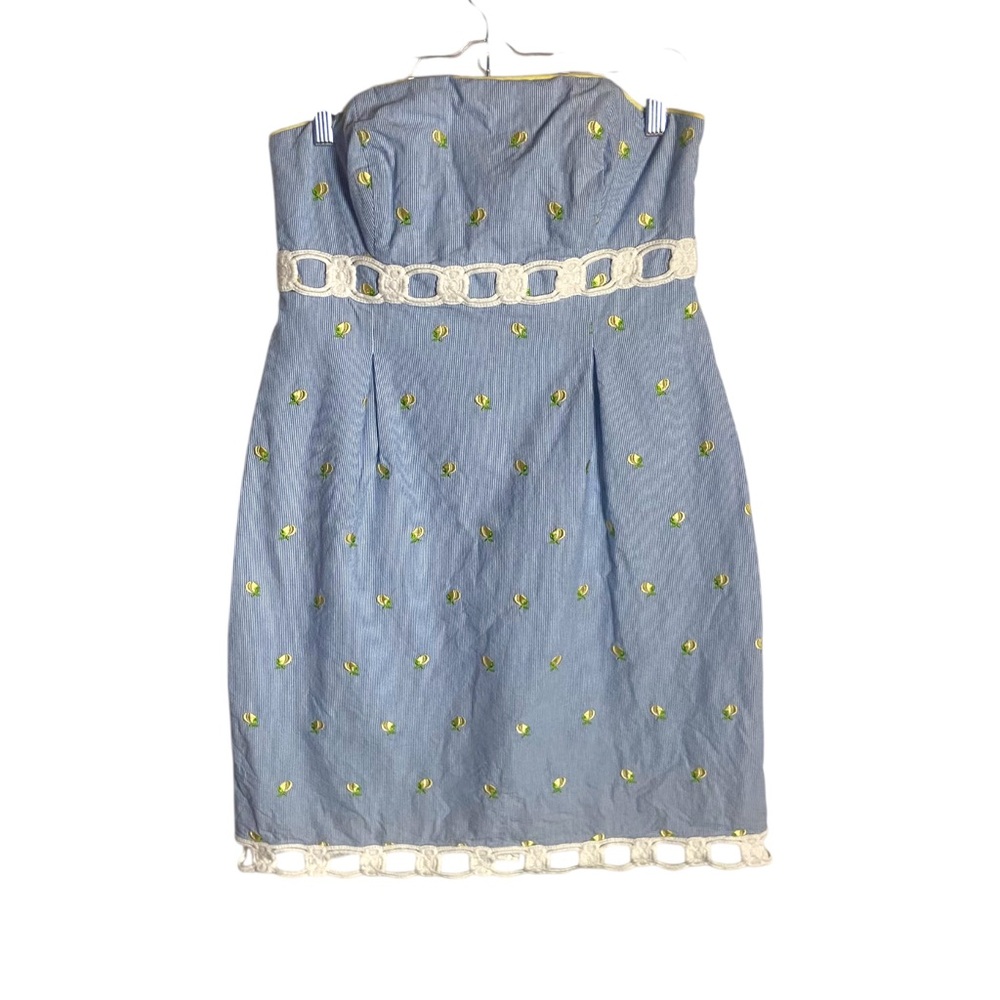 Lilly Pulitzer Blue Strapless Dress with Green Accents